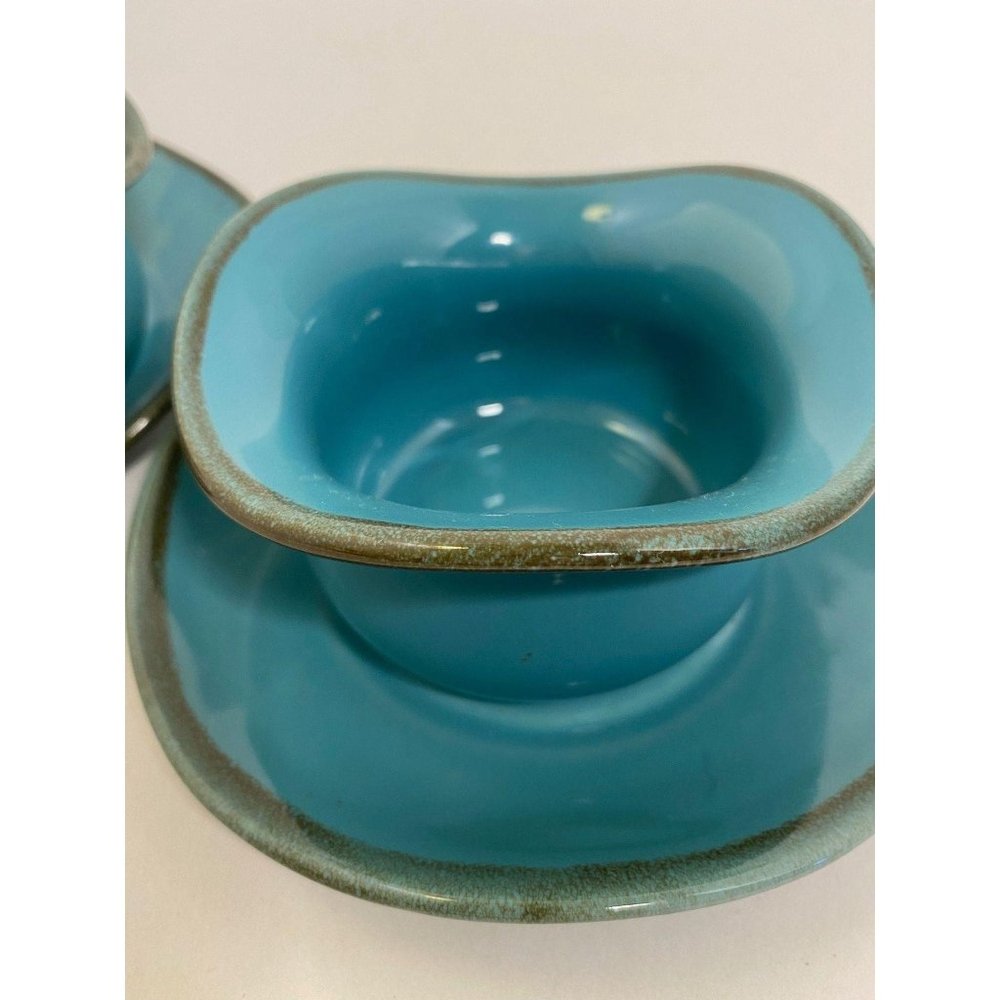 Southern Living Tuscan Tidbit Bowls with Saucers /Turquoise/ Set of  2/Vintage/D